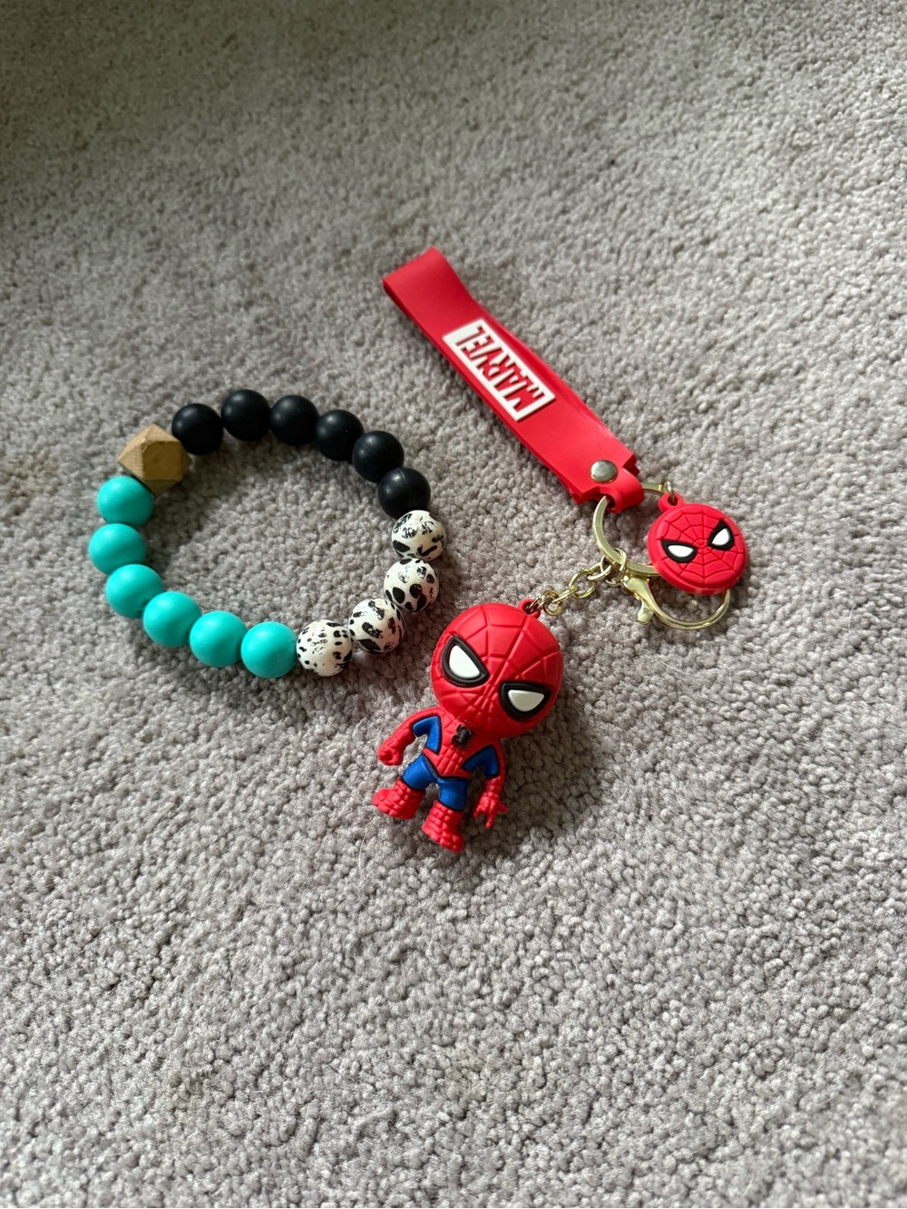 Marvel Red Spider-Man Kids Wristlet Keychain with Beaded Bracelet